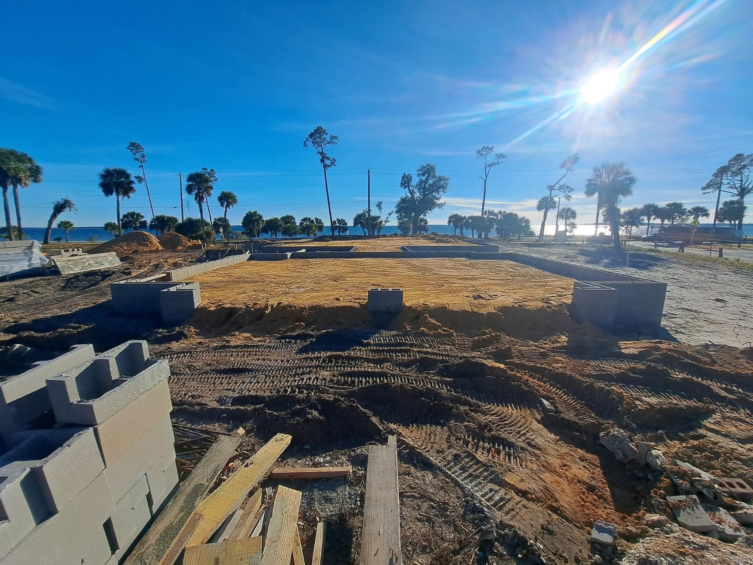 Coastal site preparation and foundation work