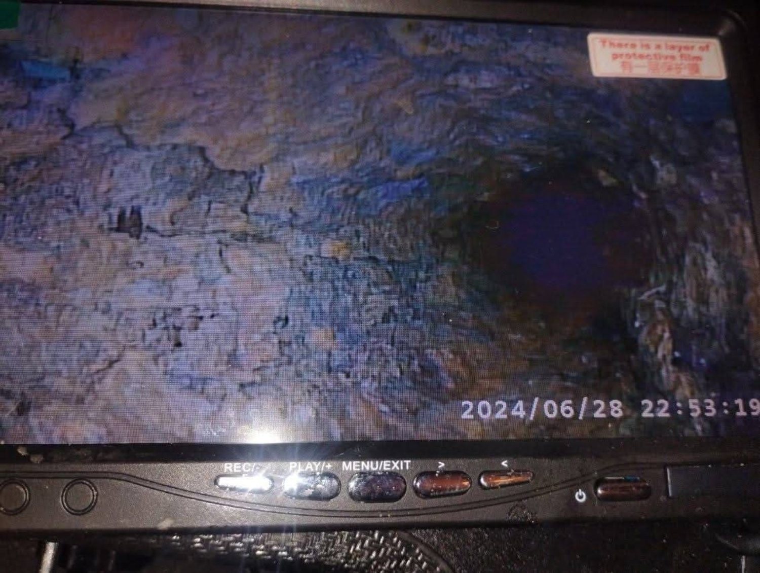 Sewer inspection camera image showing the inside of a pipe